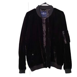 American Eagle black velvet bomber